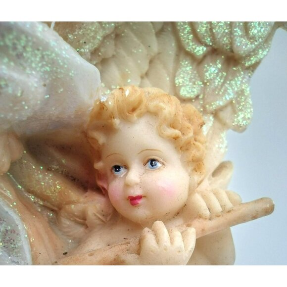 Vintage Glitter Angel Carlton Cards 9.5" Instrument Seraphine On Cloud - Picture 6 of 13